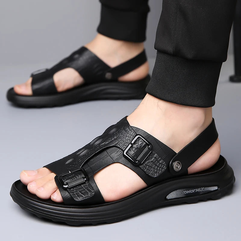 Sandália Masculina de Couro PU Antiderrapante