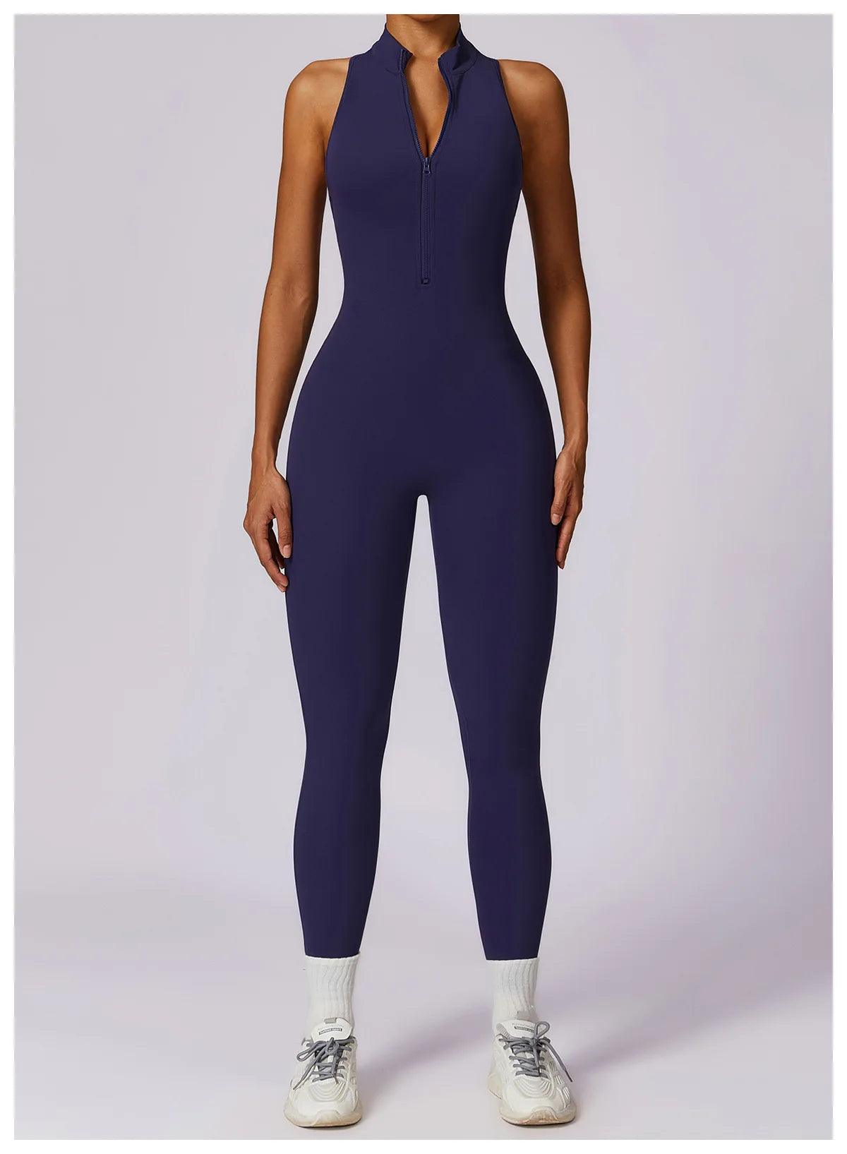 Macacão Feminino Fitness V-Back com Zíper
