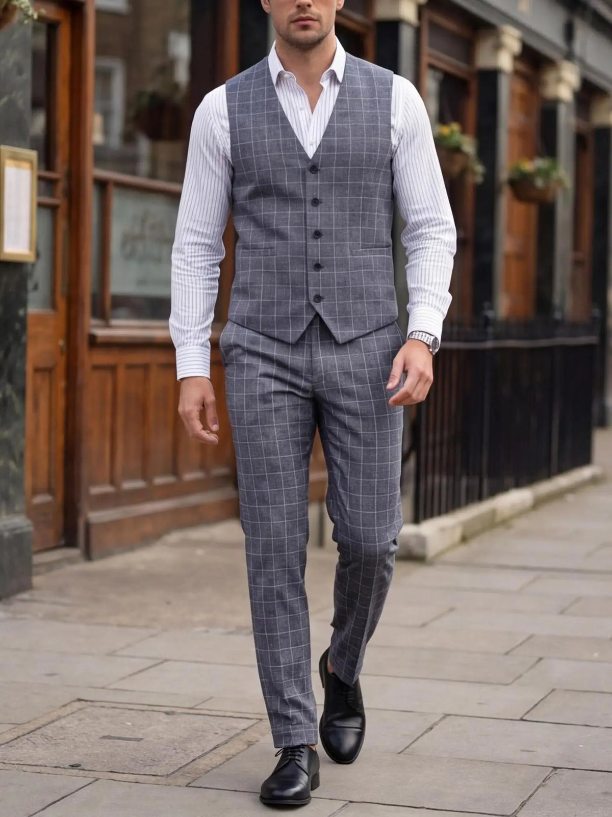 Conjunto Masculino de Colete e Calça Xadrez Magnate