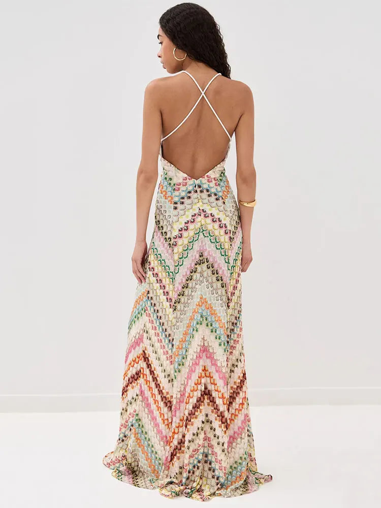 vestido longo feminino de crochê com decote em V em ocasião especial