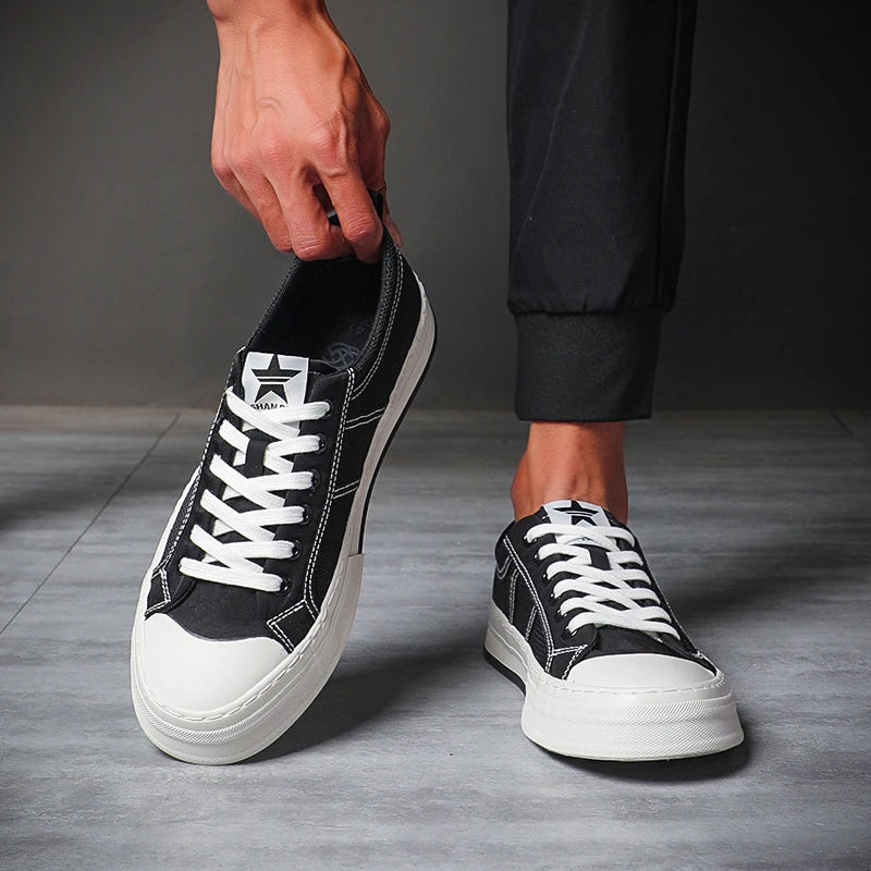 Tênis Masculino De Lona Respirável Com Cadarços Tendência Casual