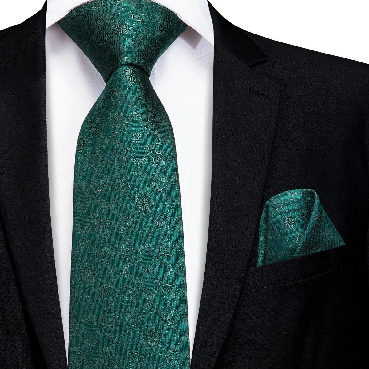 Gravata Masculina Verde Esmeralda com Lenço de Bolso