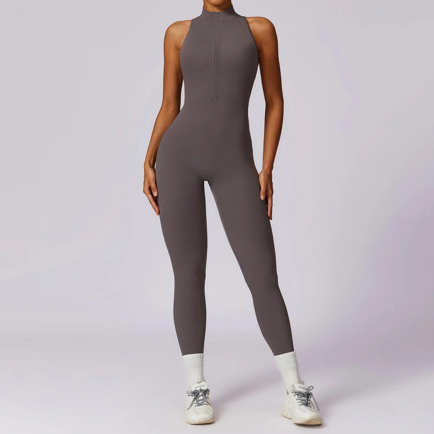 Macacão Feminino Fitness V-Back com Zíper