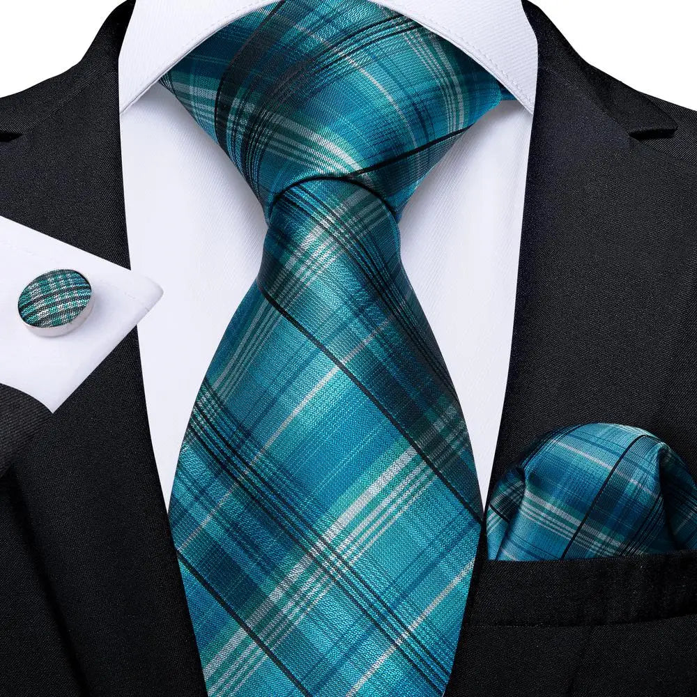Conjunto Gravata Azul Escuro Masculina Com Lenço E Abotoaduras Para Casamento