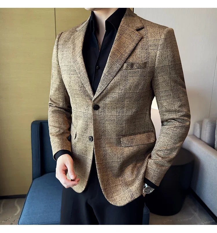 Blazer Masculino Xadrez Estilo Britânico Elegante e Moderno
