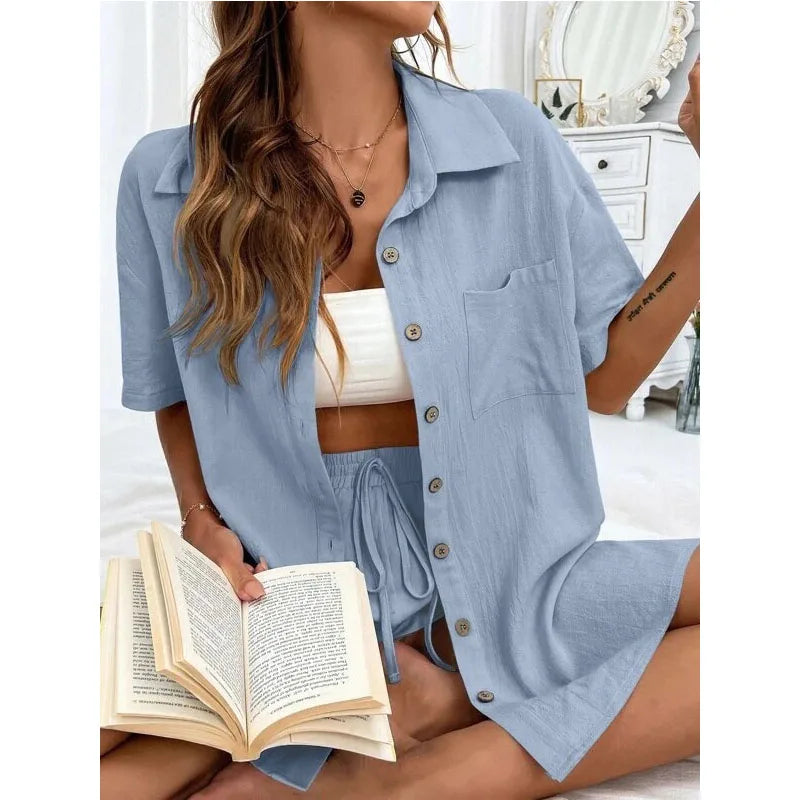 Conjunto Feminino Casual 2 Peças Short e Blusa Comprida