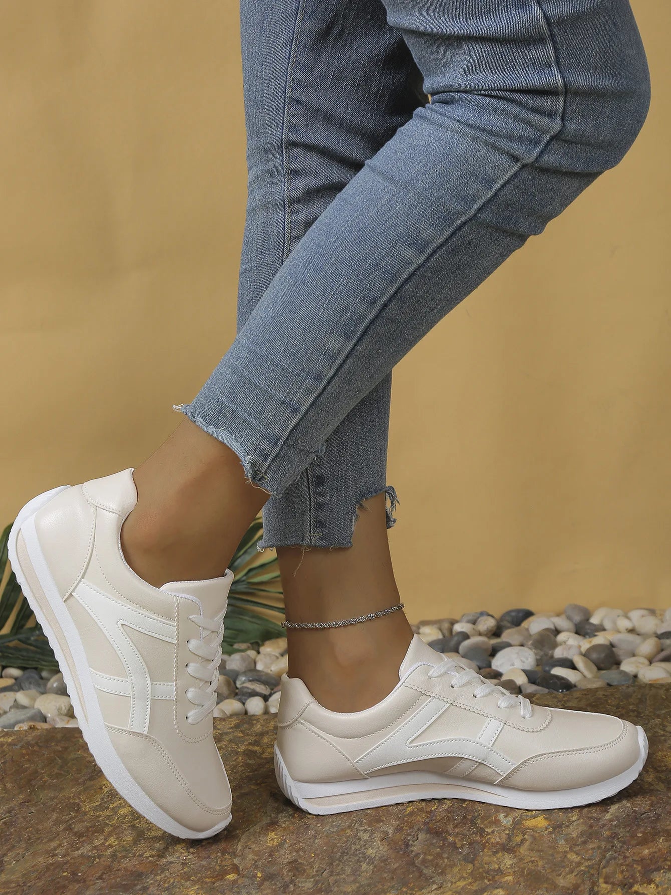 Tênis Feminino Casual de Couro PU Antiderrapante