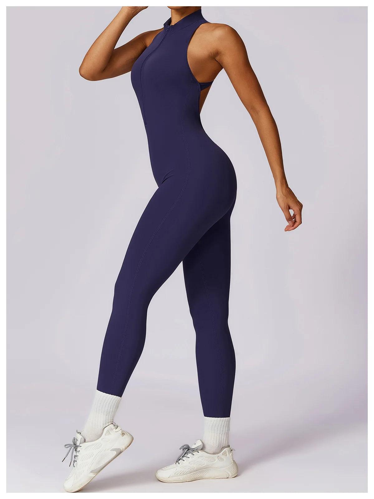 Macacão Feminino Fitness V-Back com Zíper