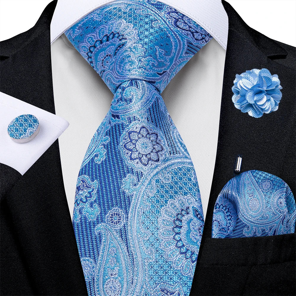 Kit de Gravata Masculina Floral de Luxo com Lenço de Bolso