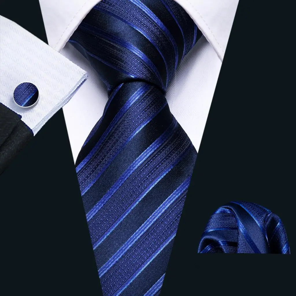 Conjunto Gravata Masculina Social Azul com Lenço e Abotoaduras