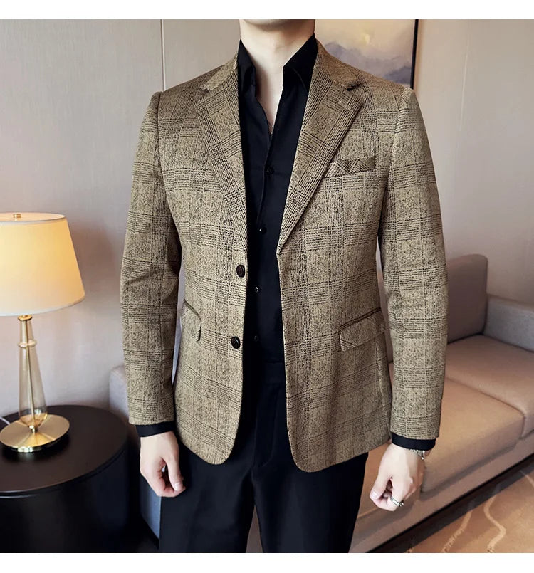 Blazer Masculino Xadrez Estilo Britânico Elegante e Moderno
