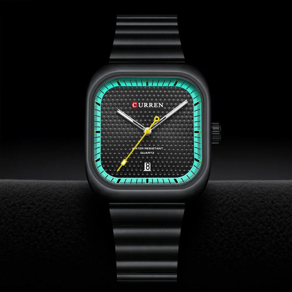 Relógio Masculino Quadrado Minimalista com Pulseira de Aço Inoxidável