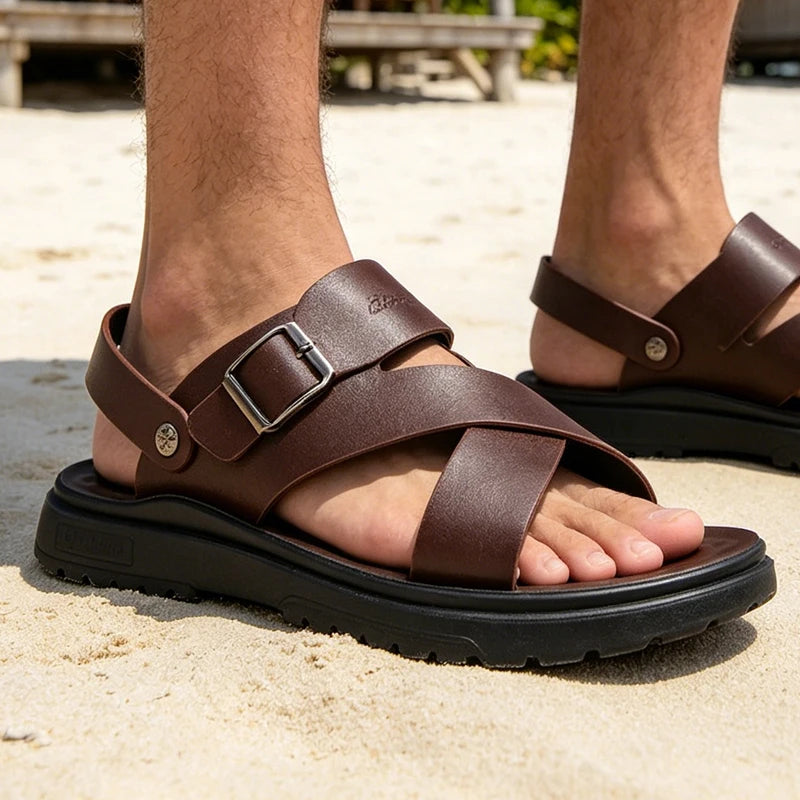 Sandália Masculina de Couro PU Pariesiense