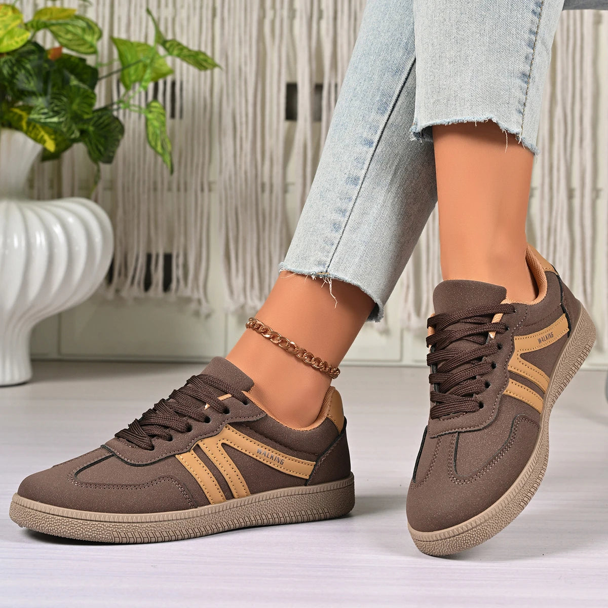 Tênis Feminino Casual de Couro PU Respirável e Antiderrapante