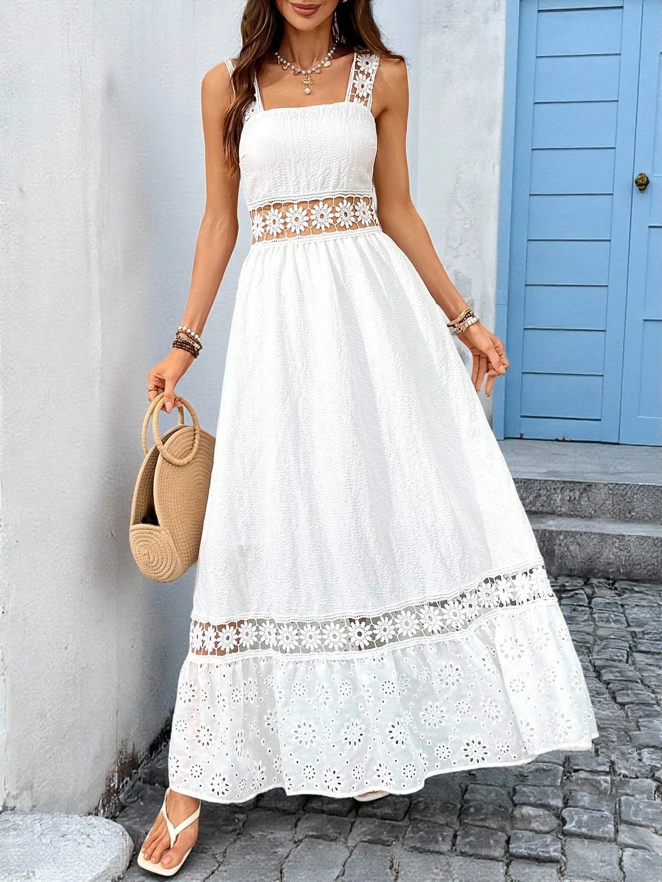 Vestido Longo Feminino Vazado Branco by Loja Bruna Modas
