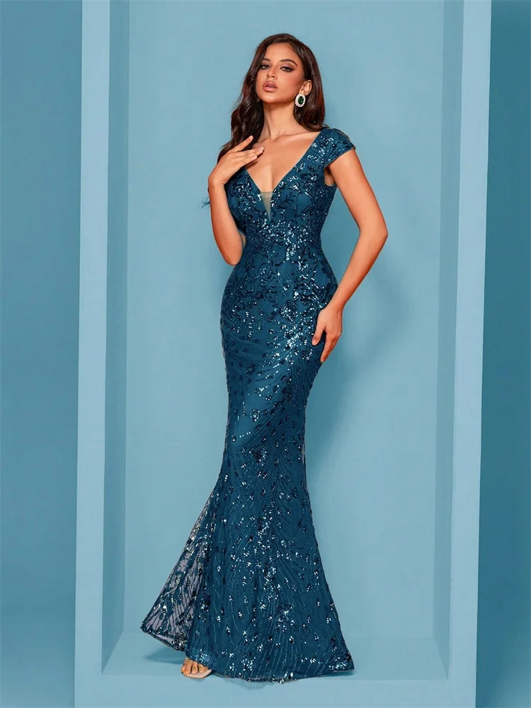 Vestido Longo Feminino de Festa Lantejoulas Estilo Sereia by Loja Bruna Modas
