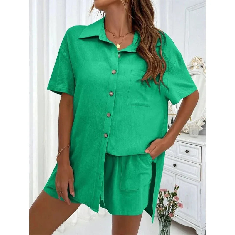 Conjunto Feminino Casual 2 Peças Short e Blusa Comprida