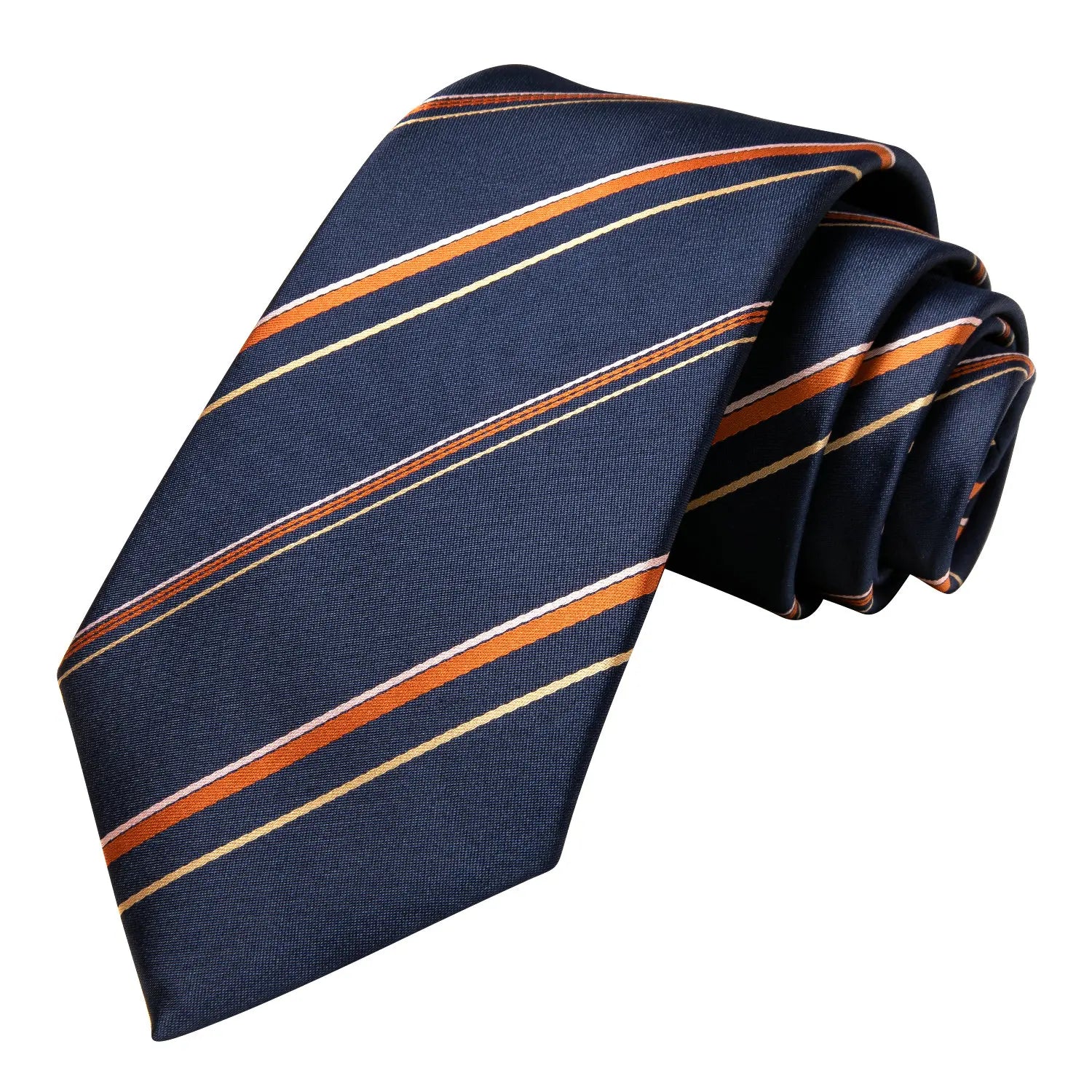 Gravata Masculina Azul Escuro Listrado com Lenço de Bolso