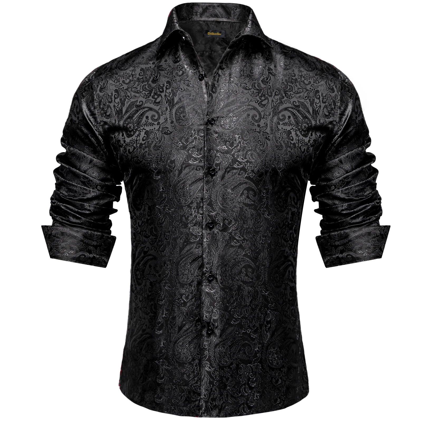 Camisa Social DiBanGu Masculina de Seda com Estampa Paisley