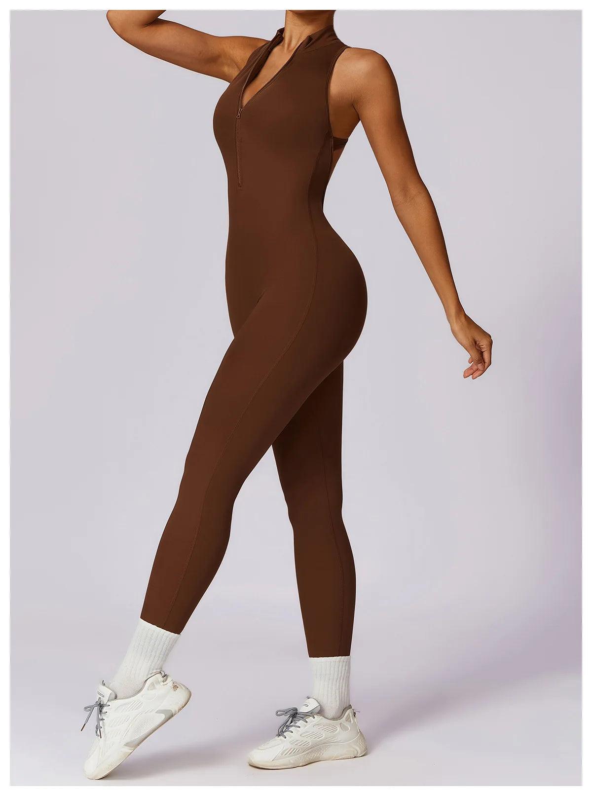 Macacão Feminino Fitness V-Back com Zíper