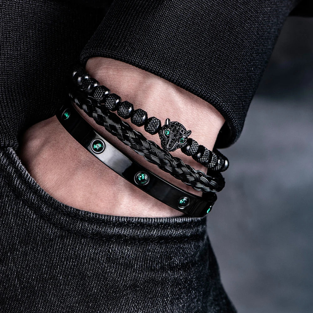 Pulseira Masculina de Luxo Cabeça de Leopardo