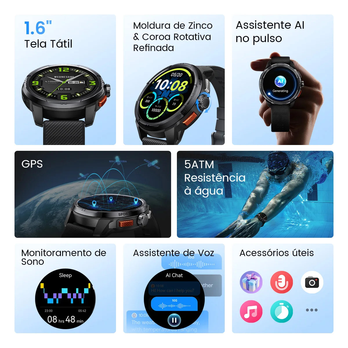 Smartwatch Esportivo GPS SolarPulse