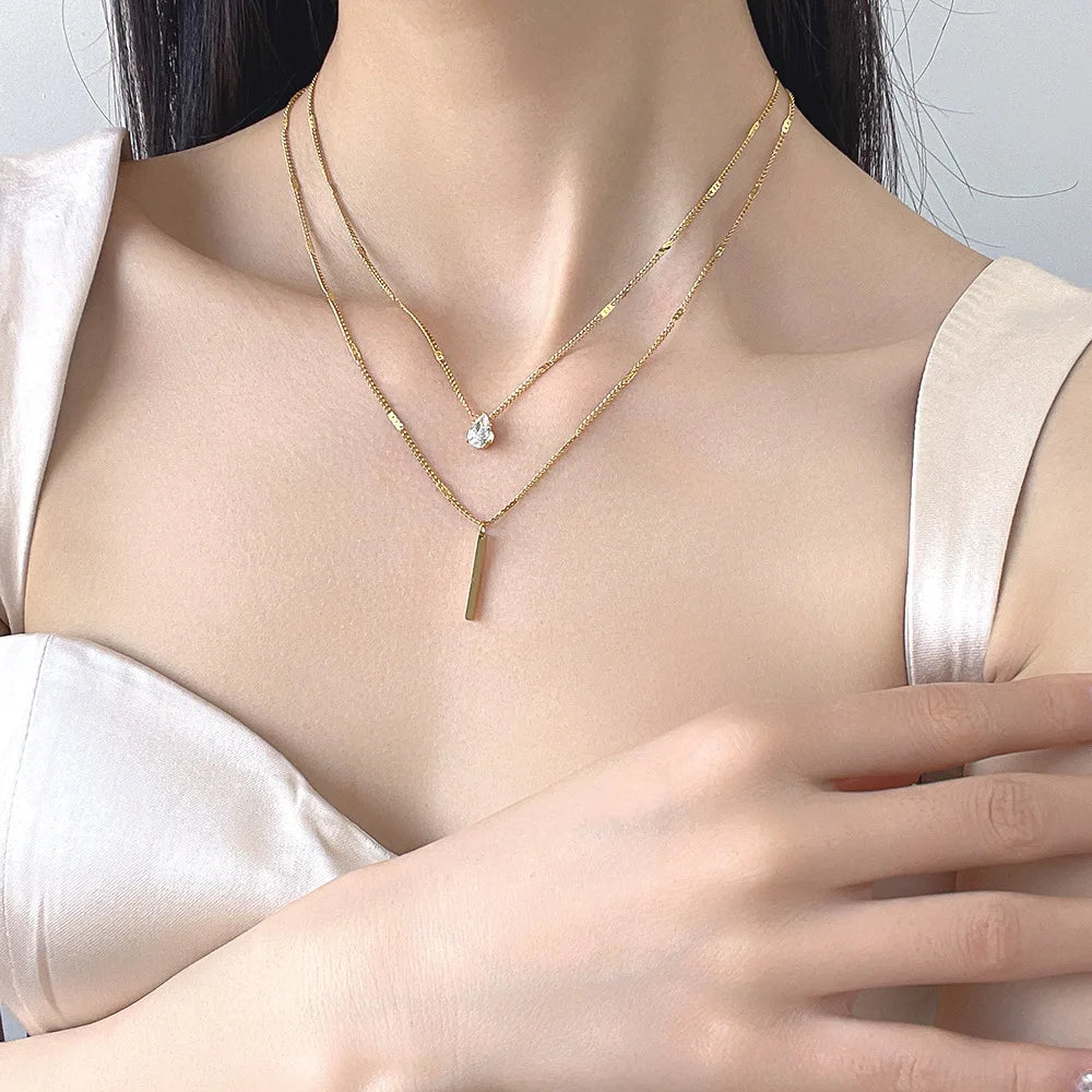 Colar Feminino Duplo Gota em Zircônia