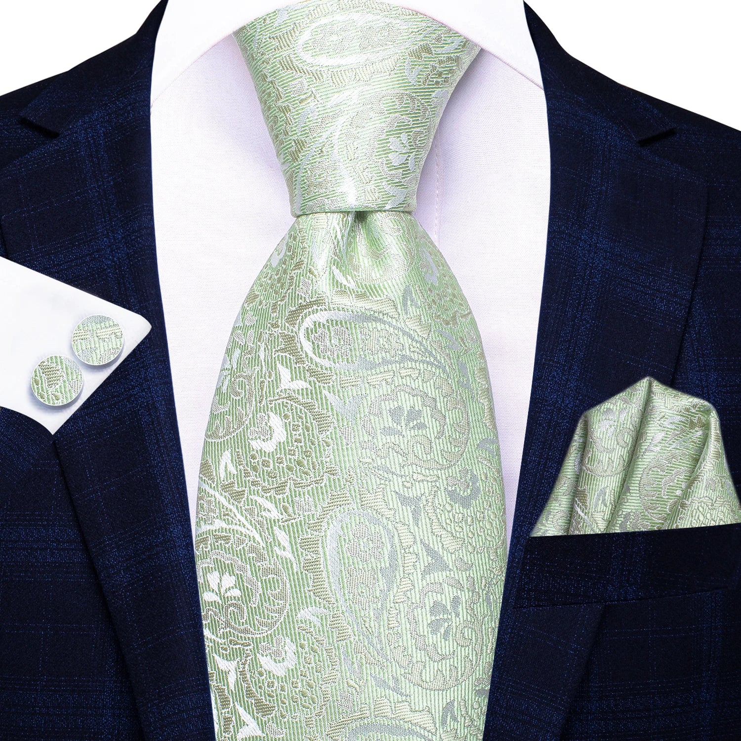 Gravata Masculina Verde Elegante com Lenço e Abotoaduras