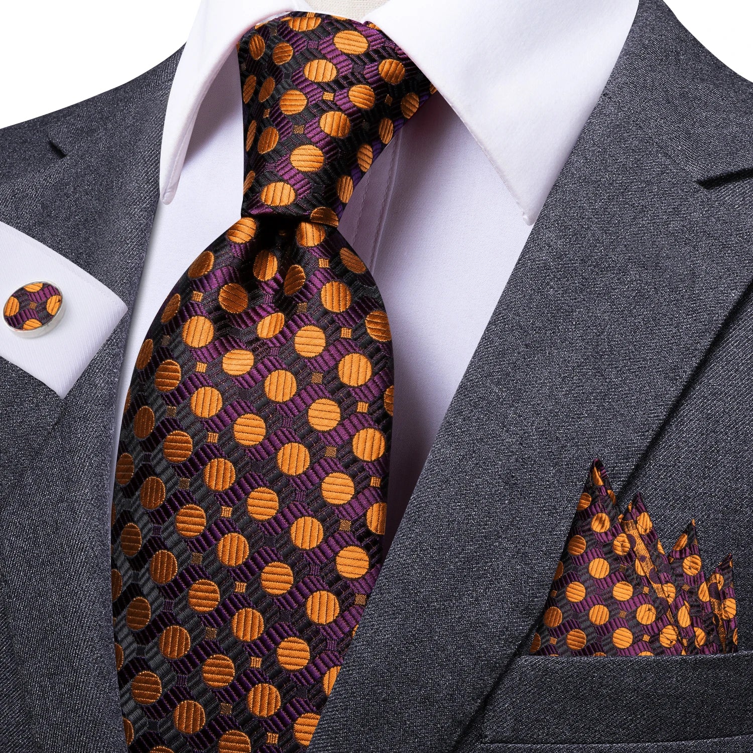 Kit Gravata Masculina Social com Lenço e Abotoaduras