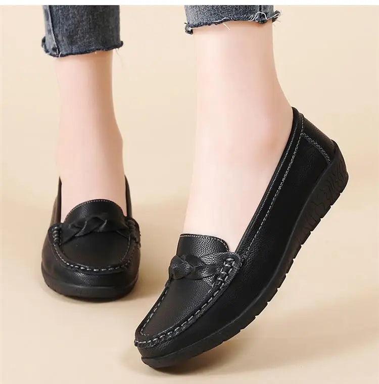 Mocassins de Couro Genuíno Feminino Conforto e Estilo Casual