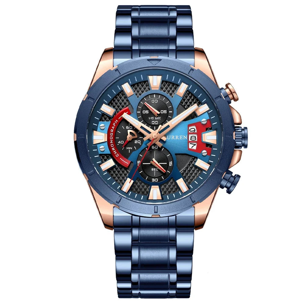 Relógio Masculino Pulseira de Aço Inoxidável com Mostrador Grande by Loja Bruna Modas