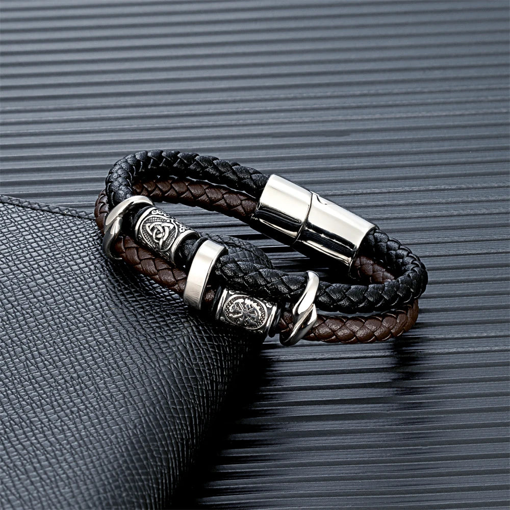 Pulseira Masculina Multicamadas de Couro Genuíno