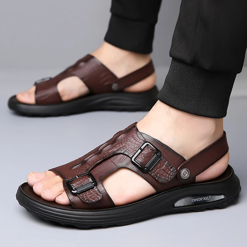 Sandália Masculina de Couro PU Antiderrapante