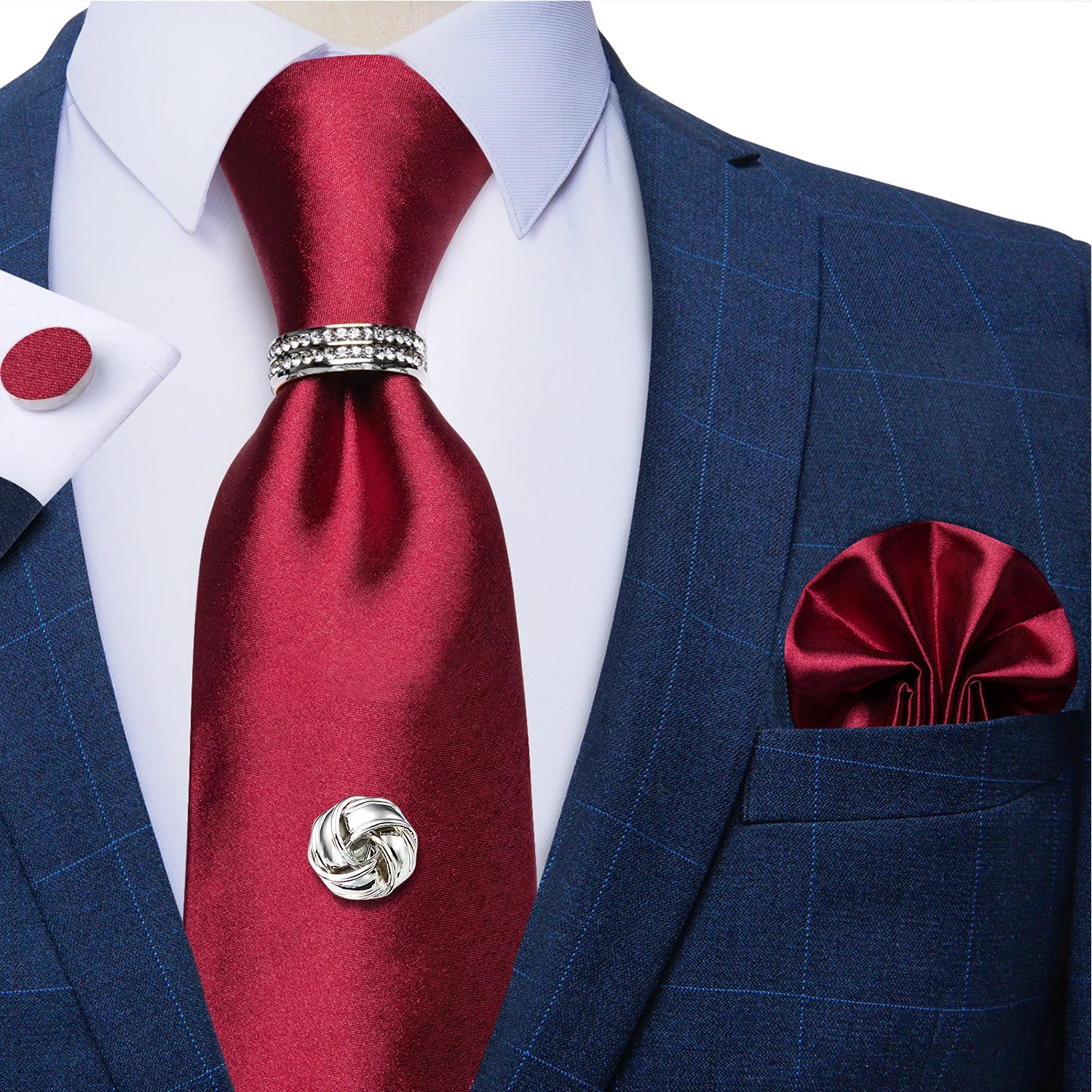 Conjunto de Gravata Masculina de Luxo Vermelho 8cm