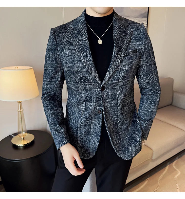 Blazer Masculino Xadrez Estilo Britânico Elegante e Moderno
