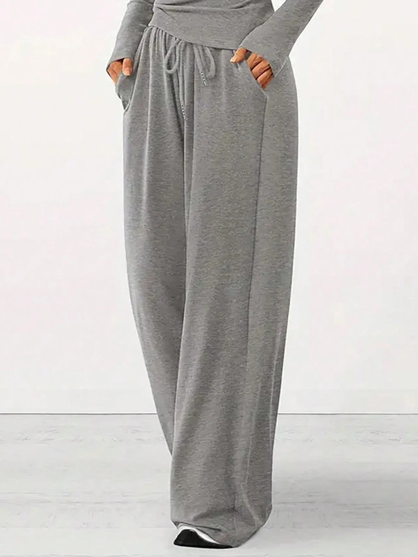 Conjunto Feminino Casual Cinza Cintura Alta Estilo Rua