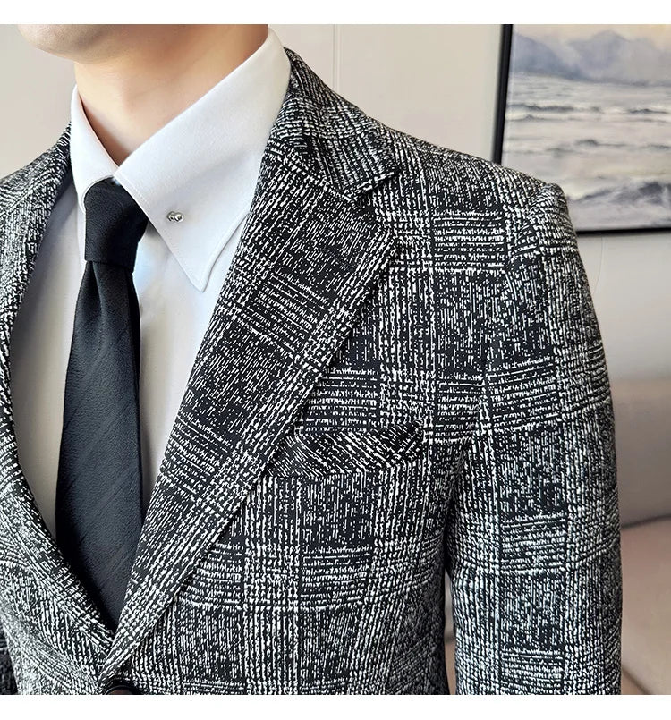 Blazer Masculino Xadrez Estilo Britânico Elegante e Moderno