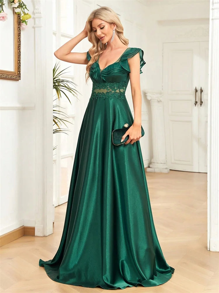 Vestido Longo de Luxo em Cetim Emerald Siren™