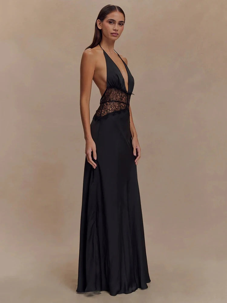 look completo vestido longo feminino gola alta com acessórios