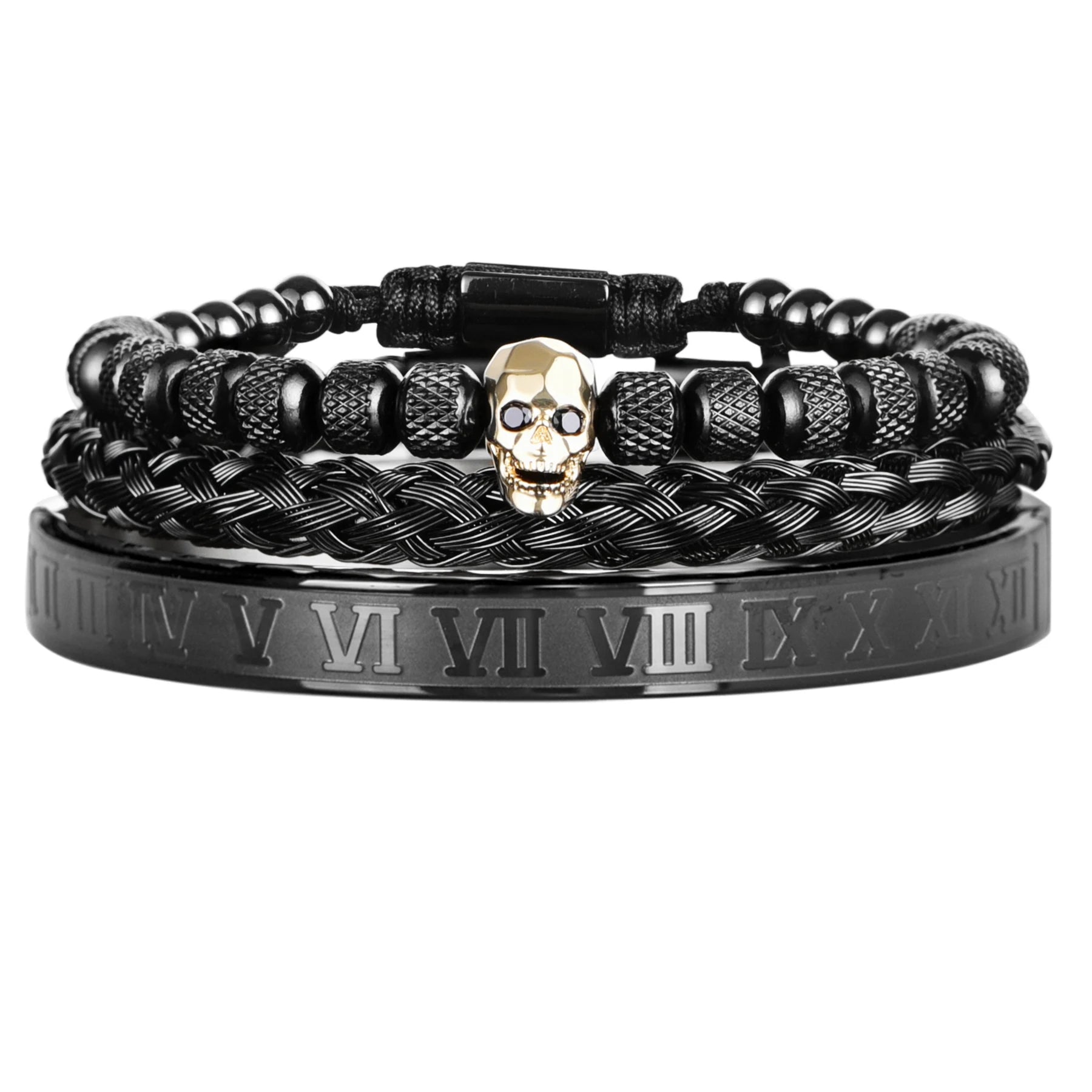 Pulseira Masculina de Aço Inoxidável com Pingente de Caveira