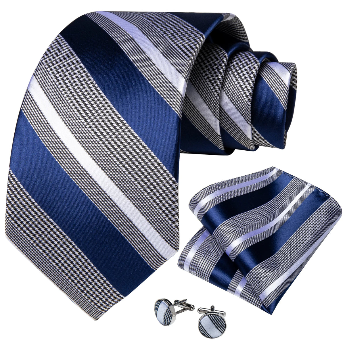 Gravata Masculina de Luxo Listrado 8 cm com Acessórios by Loja Bruna Modas