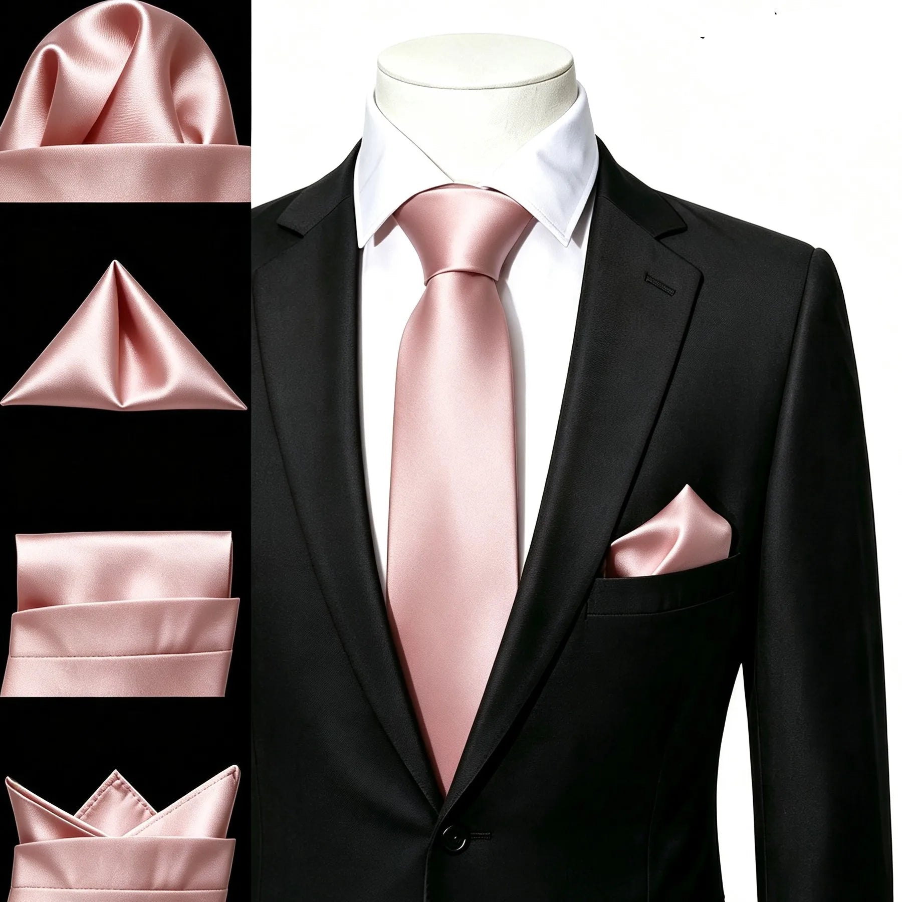 Gravata Masculina Poliéster Rosa com Lenço de Bolso