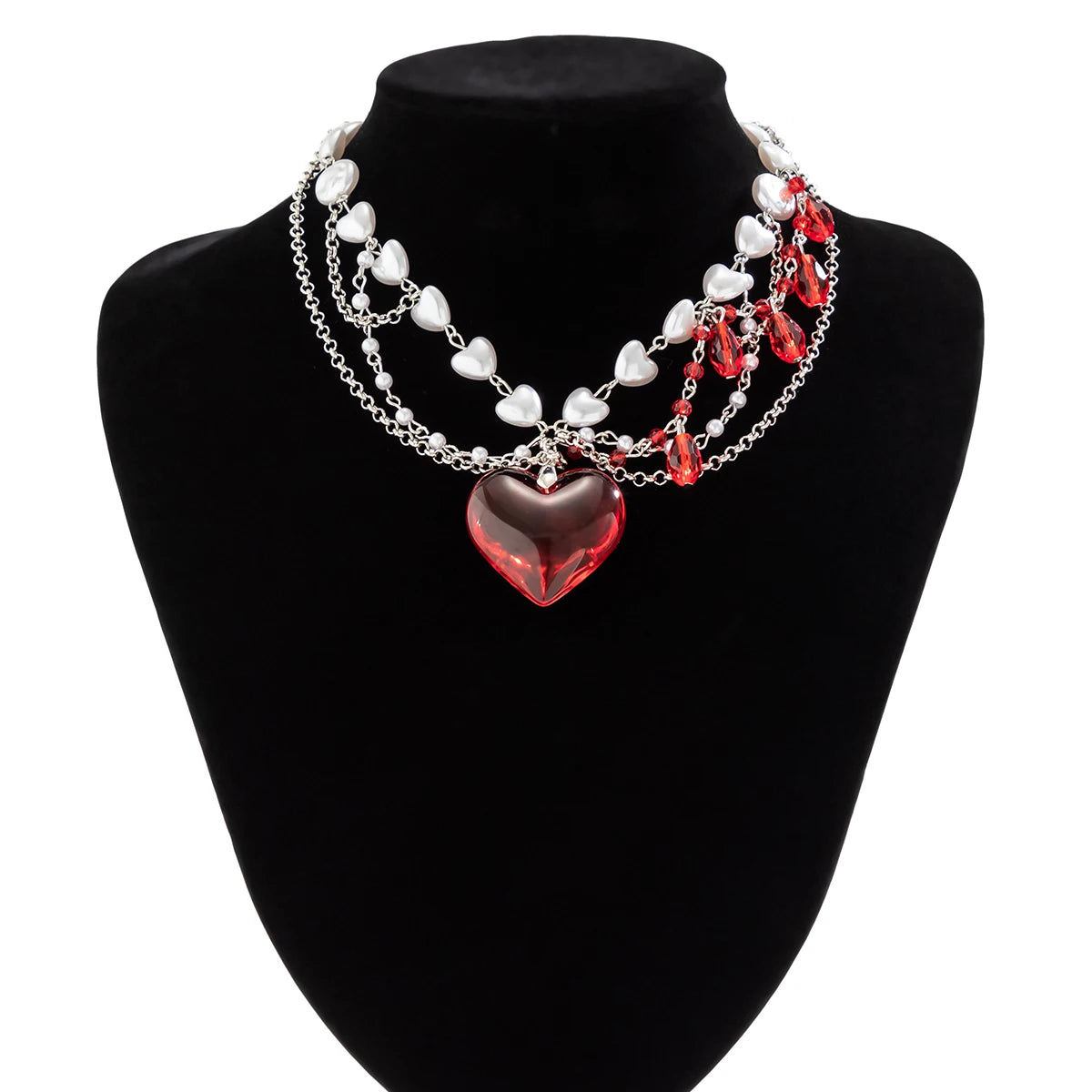 Colar Feminino de Luxo Cristal Vermelho