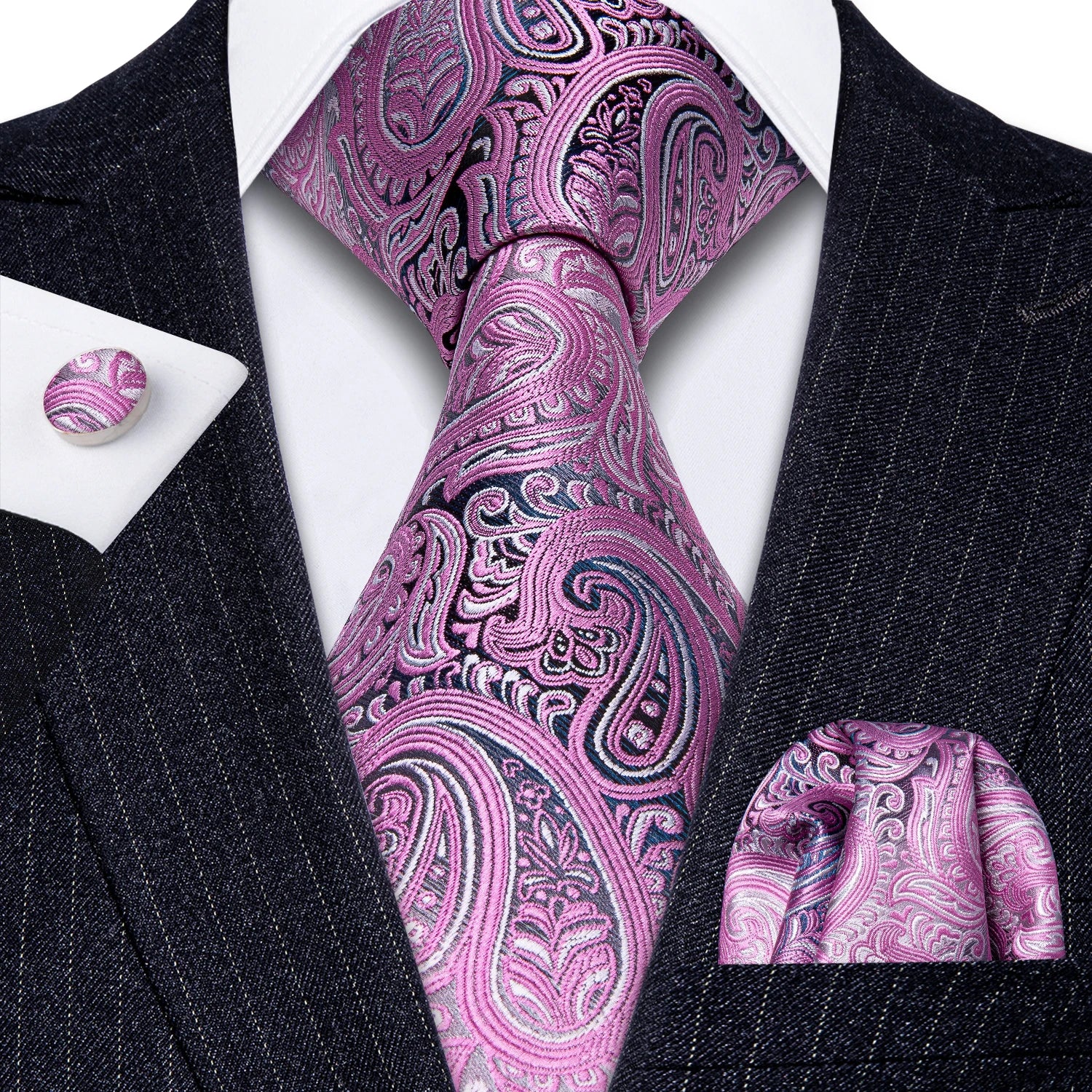 Conjunto de Gravata Masculina de Seda Roxo com Lenço