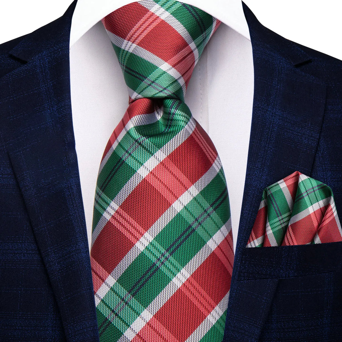 Gravata Masculina Vermelha Xadrez com Lenço de Bolso