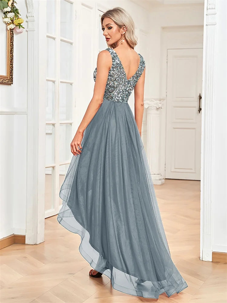 Vestido Longo Feminino de Lantejoulas Azul