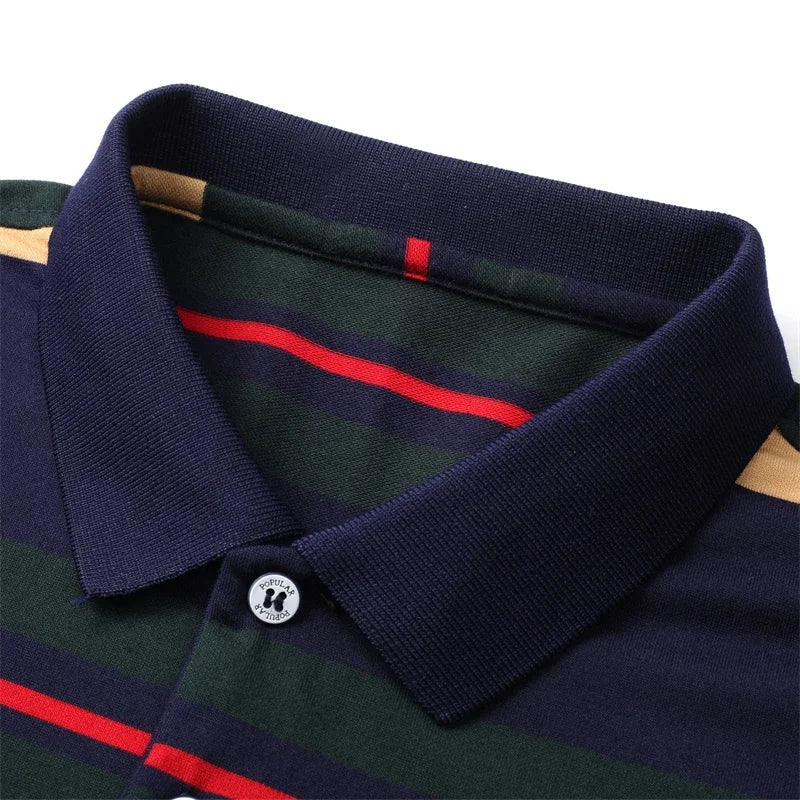 Camisa Polo Listrada Manga Comprida Estilo Casual