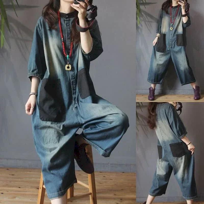 Macacão Feminino Jeans Denim Perna Larga