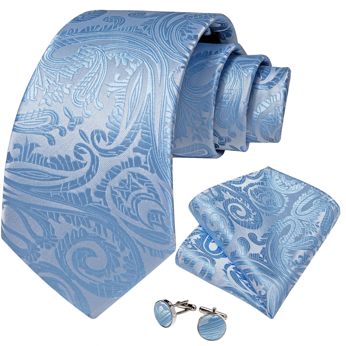 Gravata Masculina de Luxo Azul Claro com Estampa Paisley by Loja Bruna Modas