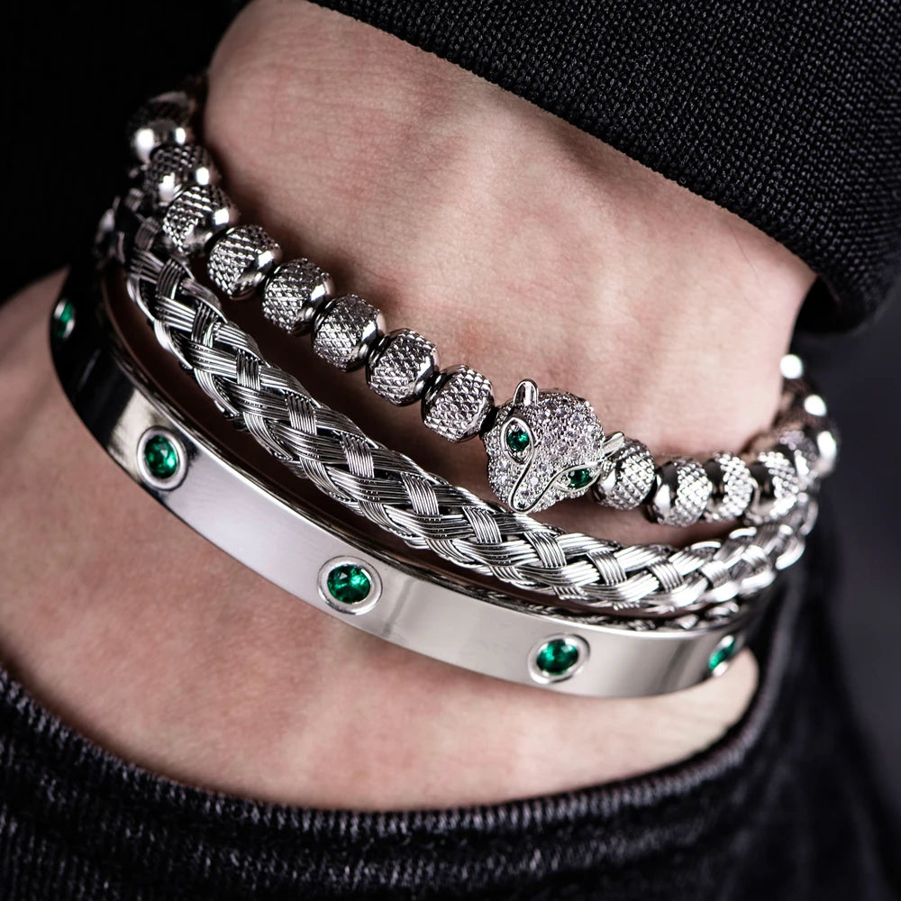 Pulseira Masculina de Luxo Cabeça de Leopardo